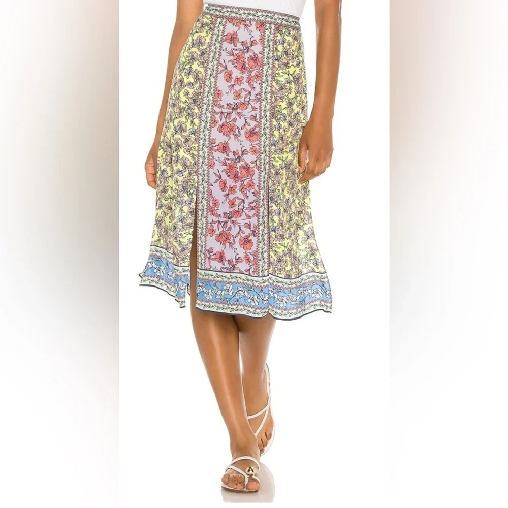 Alice + Olivia Athena midi floral swingy viscose skirt w/ slits -8 (fits like 6) - Picture 14 of 16